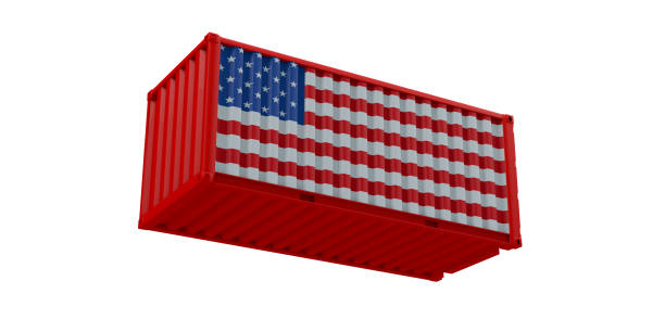 istock Realistic shipping container mock up with USA national flag 2176346240