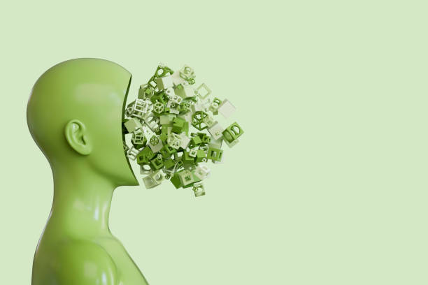 istock Sustainability concept with flying shapes from sliced human head 2176361391
