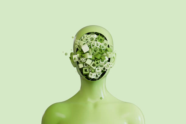 istock Sustainability concept with flying shapes from sliced human head 2176361433