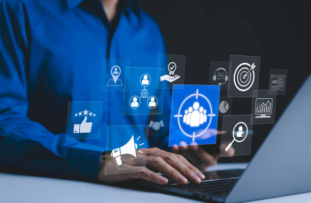 istock Customer Targeting and Engagement Concept. Icons representing customer targeting, engagement, and marketing strategies. Illustrate key aspects such as audience focus, communication, and feedback. 2176362966