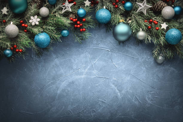 istock Christmas background with arch-shaped border in cool and blue tones 2176368367