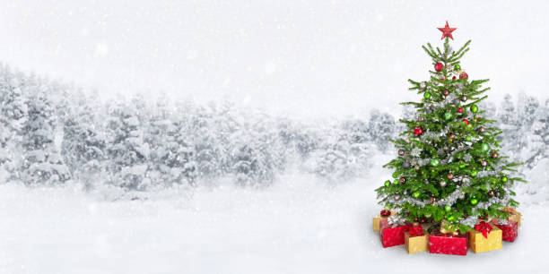 istock Fantasy Christmas scene with a decorated tree in snowy nature 2176368398