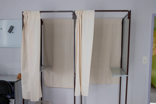 istock Voting booth with curtains placed in the voting rooms 2176369261