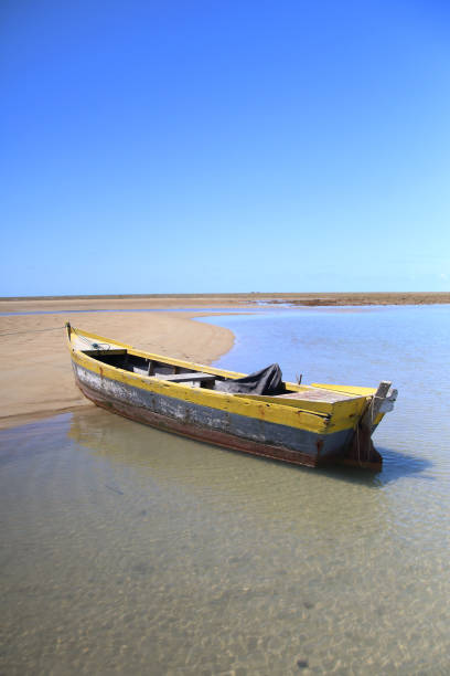 Wooden Boat Stranded on a Sandy Beach