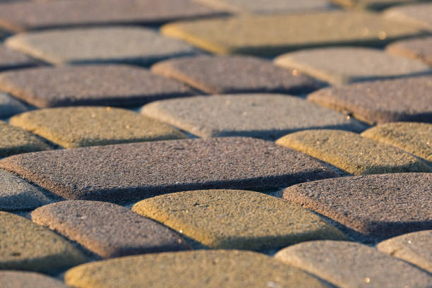Grey hexagon-shaped paving stones