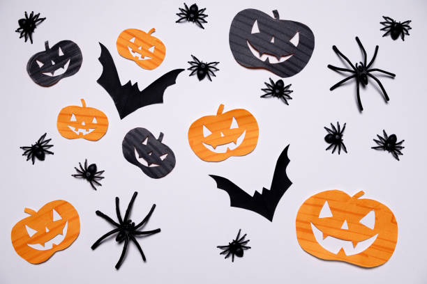 istock Pumpkins, spiders, bats on white background. Halloween holiday. For backgrounds and presentations 2176376359