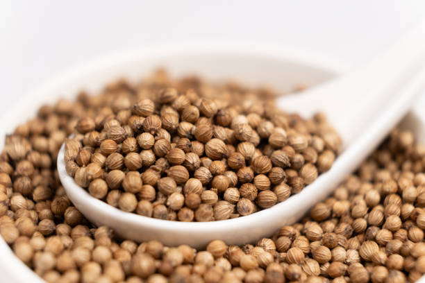 istock Coriander Grains in a Spoon on a White Background. 2176383450