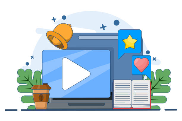 istock Online video training concept. Distance business training, streaming, webinar, online conference, online learning, watching video tutorials, lessons, lectures on the internet. Flat vector illustration. 2176387337