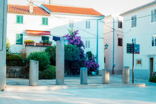 istock Kamplin Square, historic plaza in Krk with ancient columns 2176390368