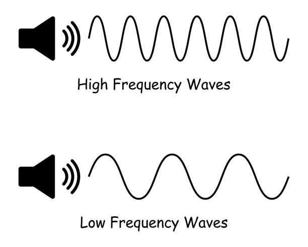 stockillustraties, clipart, cartoons en iconen met high and low frequency waves diagram in physics. the difference between high and low pitch sound wave. vector illustration. - frequentie
