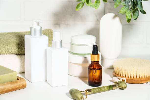 istock Natural cosmetic products in the bathroom on white background. 2176392542