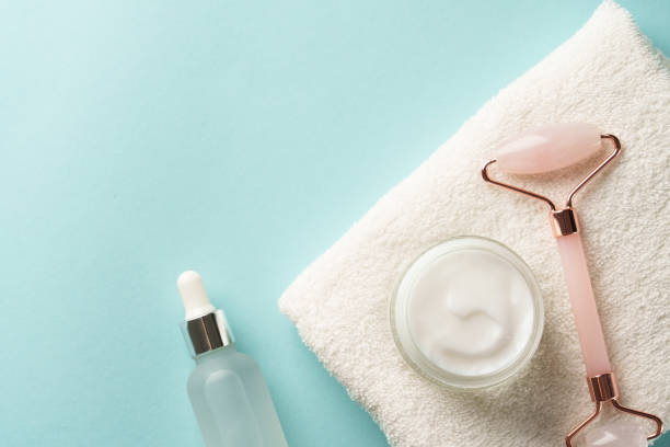 istock Skin care products blue background. 2176392848