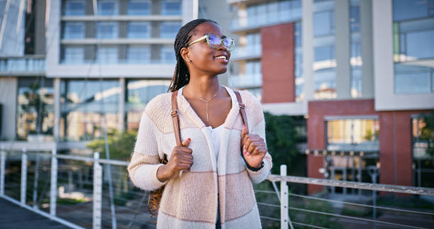 istock Student, learning and thinking with black woman in outdoor for education, future and knowledge. University, inspiration and youth development with person at college for scholarship, vision and study 2176396527