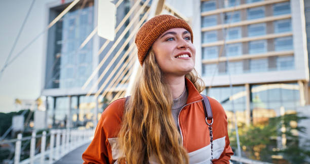 Student, smile and education with woman in college for school, future and knowledge. Learning, vision and youth development with person on University campus for scholarship, gen z and studying