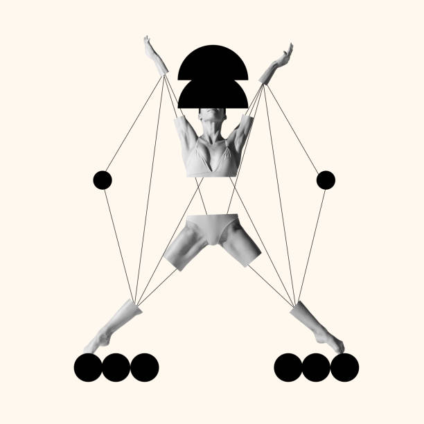 istock Poster. Contemporary art collage. Powerful dancer stretching with bold shapes intersecting movement, emphasizing strength and geometry. 2176397812