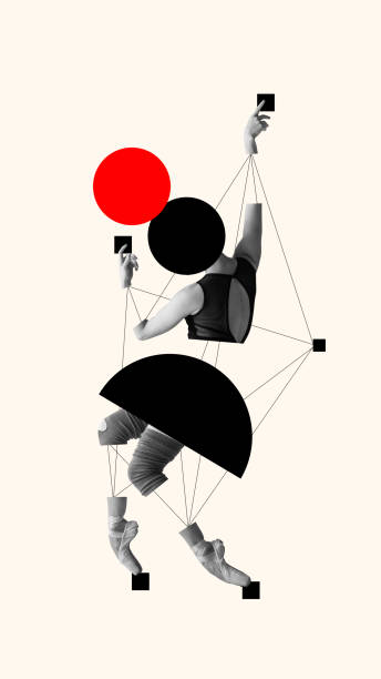 istock Poster. Contemporary art collage. Dancer's form merges with red and black abstract elements, connecting fluidity and modernism through bold shapes and lines. 2176397819