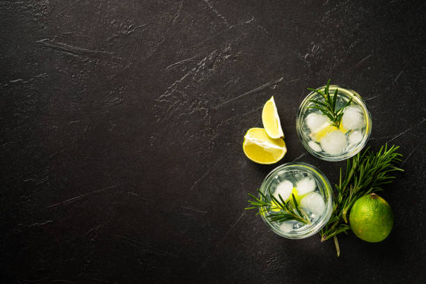 istock Gin tonic with gin, tonic, ice cubes, lime and rosemary. 2176397963