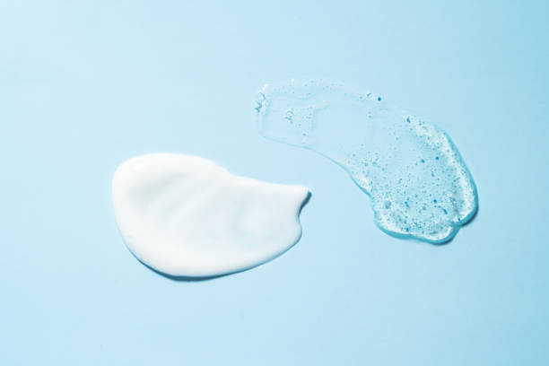 istock Cosmetic smears, product textures on blue background. 2176398817