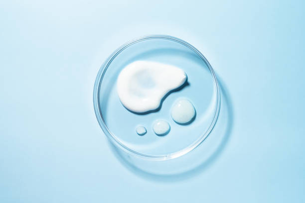 istock Cosmetic smears, product textures in petry dish on blue background. 2176399008