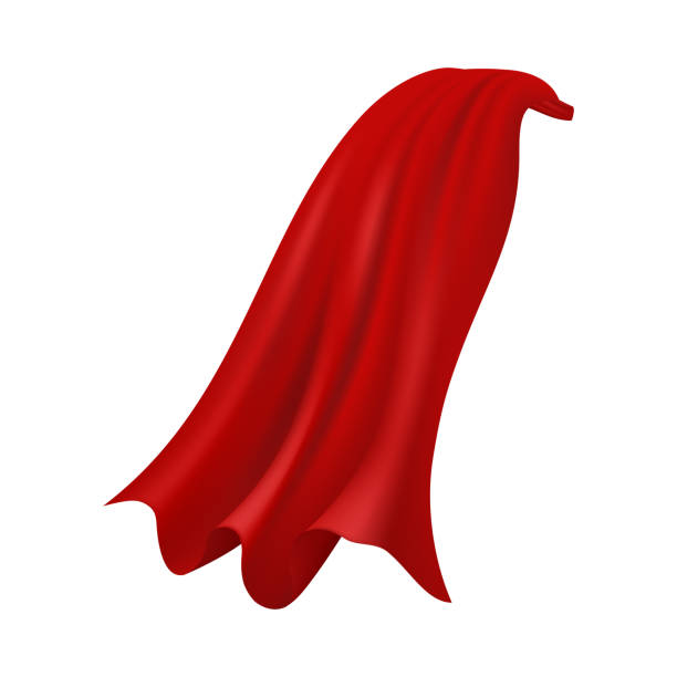 istock Cape scarlet fabric silk cloak, magic cover realistic superhero satin cloth. Vector carnival vampire mantle costume, Halloween cartoon cover. Flowing and flying super hero rescue covering cape 2176399854