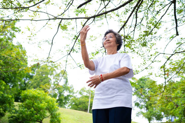 istock The Elderly woman practicing Tai Chi exercise in park 2176405176