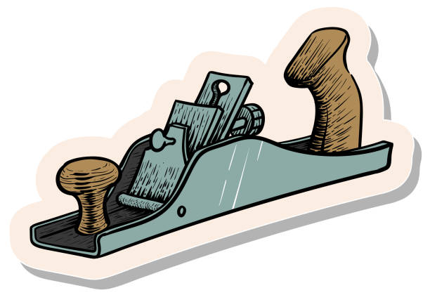 Hand drawn hand plane icon woodworking tool in sticker style vector illustration