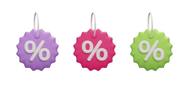 istock Set of colorful 3D discount price tags isolated on white. Special offer, promotion label, cashback sign 3d vector illustration. Online shopping banner, sale promo percent discount sign 3d icon. 2176424733
