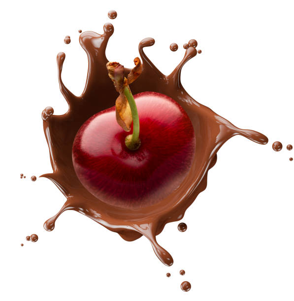 istock sweet cherry with chocolate splash isolated on a white background. Clipping path 2176425144