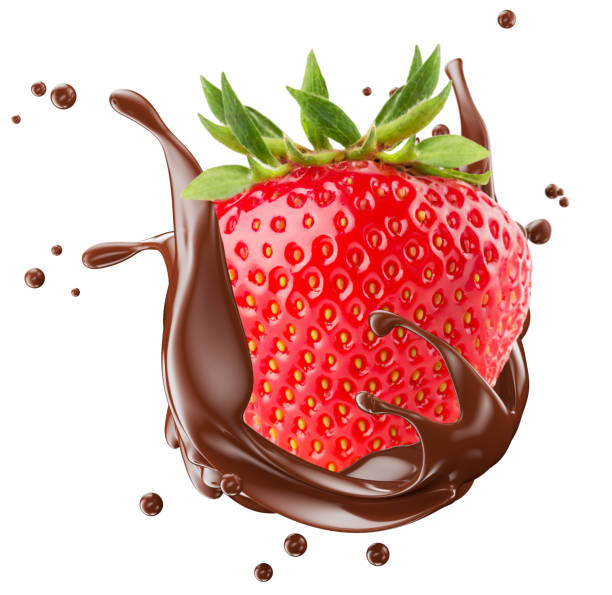 istock strawberry with chocolate splash isolated on a white background. Clipping path 2176425147