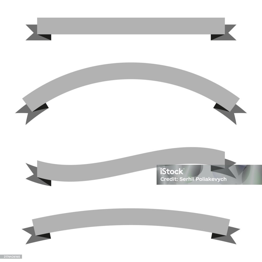 Banner Ribbon Rounded Edge Curved Ribbon Banners Gray Ribbon With Folded Ends Set Of Four Vector ...