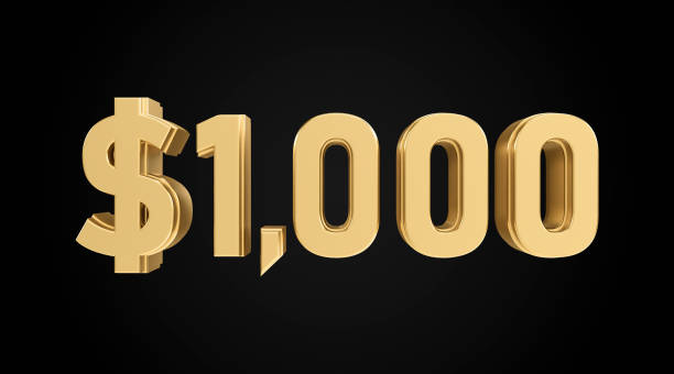 istock one thousand 3D dollars, gold number, gold text 2176428679