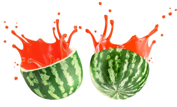 watermelons with juice splash isolated on a white background. Clipping path.