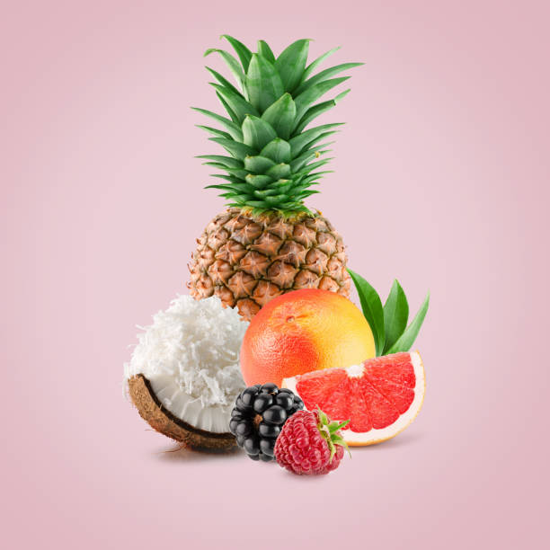 istock exotic fruits on a light pink background 2176430976