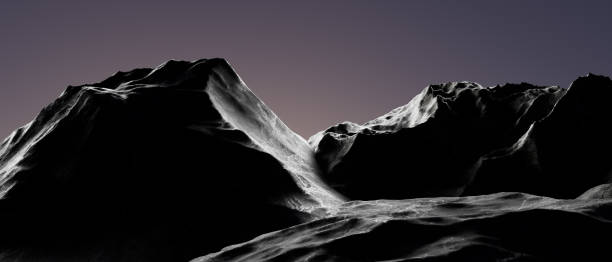 istock 3d render illustration A mountain range is shown in black and white with a purple sky in the background 2176437431