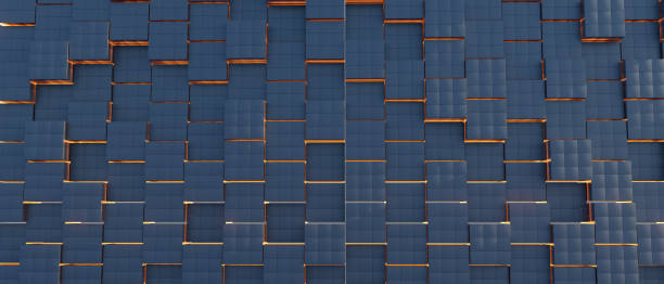 3d render illustration A blue wall with a black and orange design
