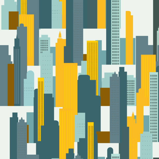 istock A colorful pattern of yellow and blue-green buildings on a white background 2176443574