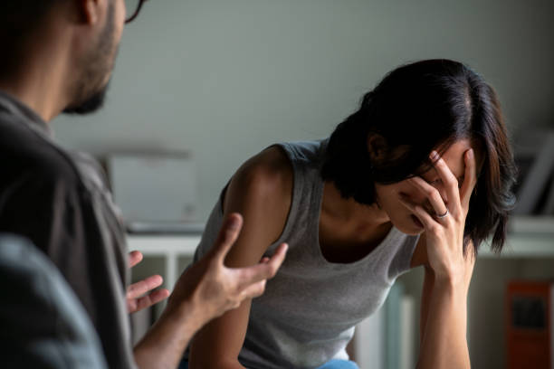Young Asian married couple after a fight, Angry couple ignoring each other, relationship troubles. Young Asian married couple after a fight, Angry couple ignoring each other, relationship troubles. signs of emotional trauma stock pictures, royalty-free photos & images