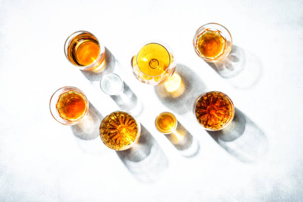istock Strong alcohol drink. Whisky, rum, tequila, cognac at white background. 2176448185