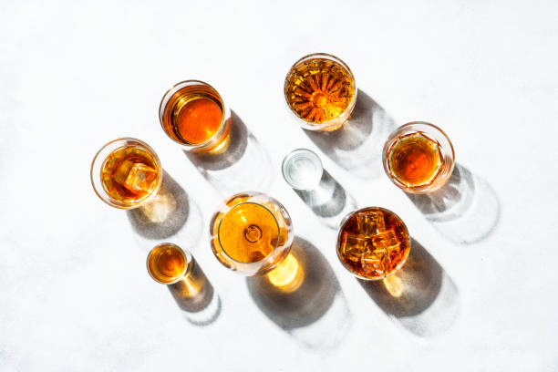 istock Strong alcohol drink. Whisky, rum, tequila, cognac at white background. 2176448219