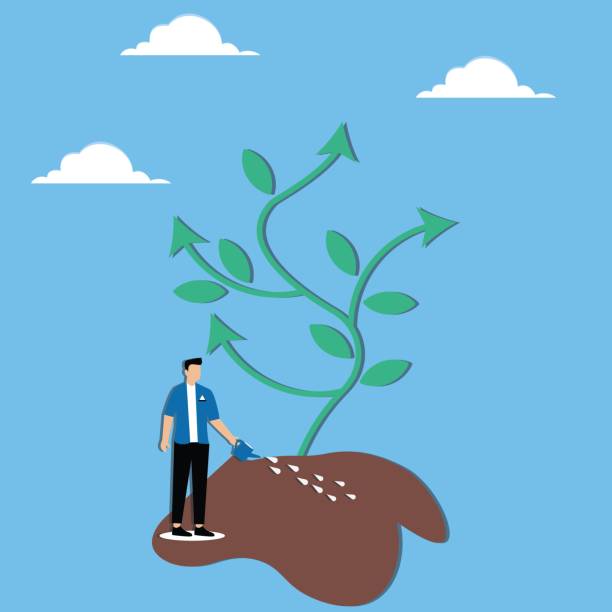 istock Businessman watering green plant shaped like grow up trend 2176455186