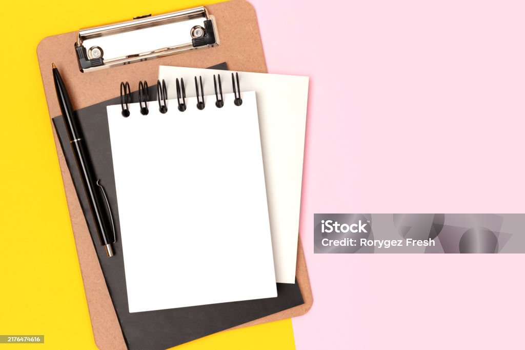 Empty Notepad Senate Workspace With Empty Notepad Mockup And Stationery Stock Photo ...