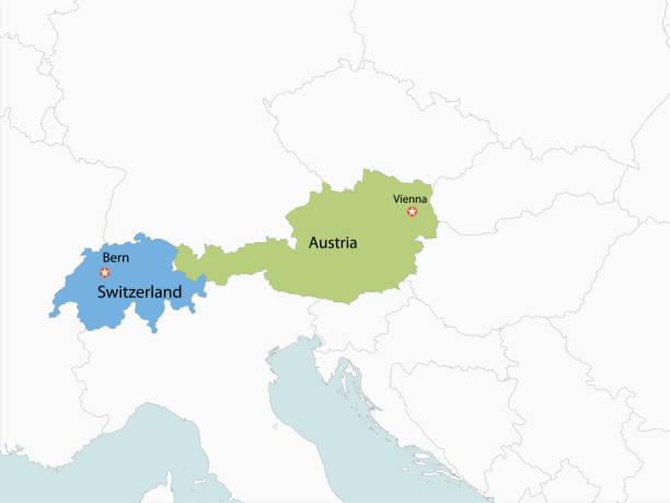 Outline Of The Map Of Austria And Switzerland With Regions Stock Outline Of The Map Of Austria And Switzerland With Regions 