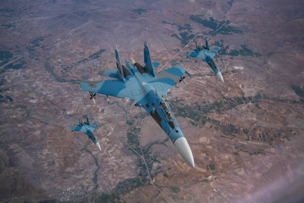 istock SU-27 Jet fighters flying over mountains. 2176485011