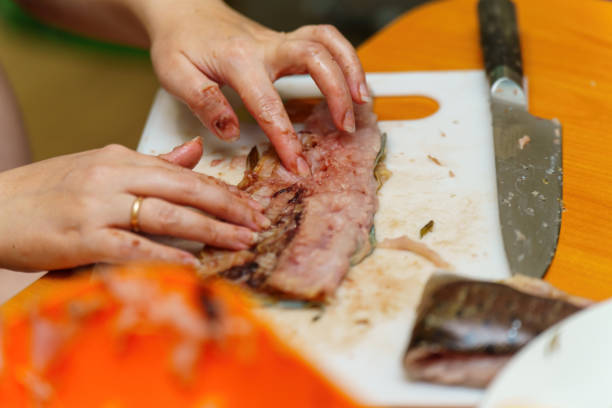 istock Delicate hands skillfully navigate through fish, meticulously removing bones to prepare a fresh fillet, highlighting the artistry and care in culinary preparation 2176488642