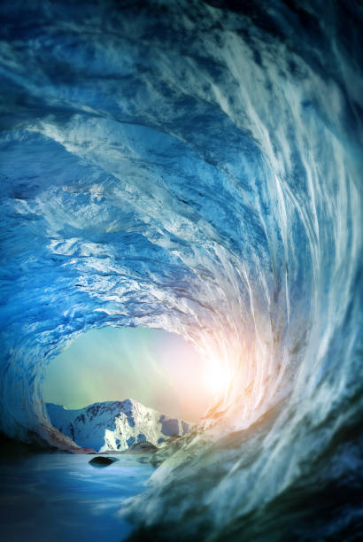 Ice planet and sunset, 3D illustration