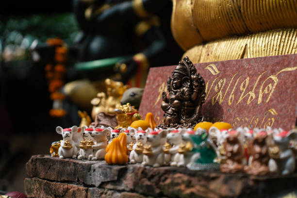 Miniature Ganesha statue placed for praying purposes by devotees.