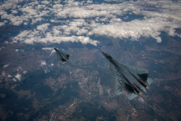 istock SU-57Jet fighters flying over mountains. 2176495738