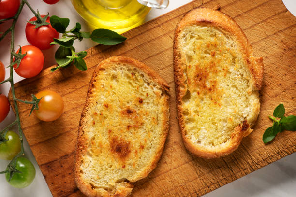 Toasted bread used for the appetizer preparation.