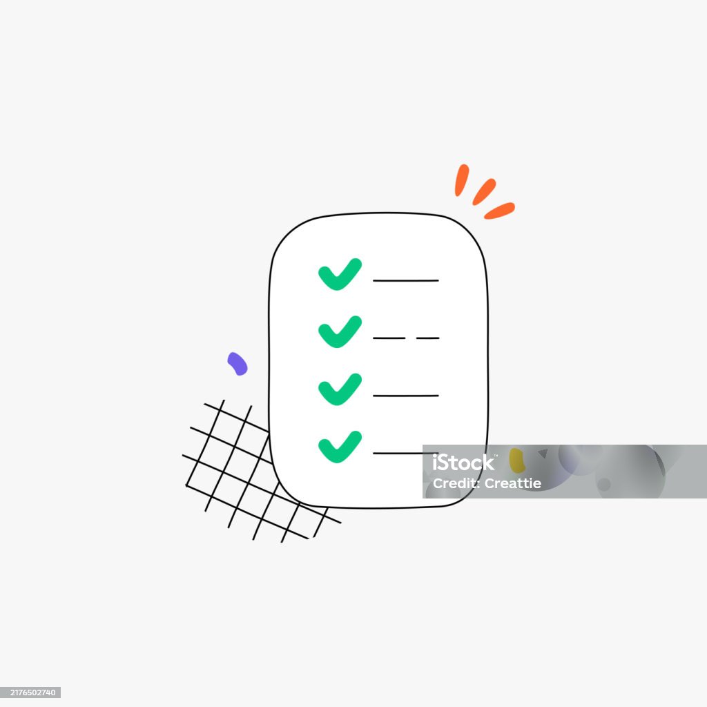 Checklist Check Completion Checklist With Green Check Marks In Flat Vector Illustration ...