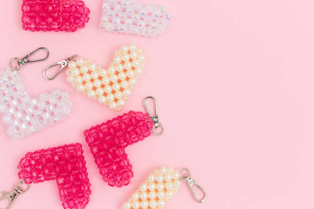 istock Handmade keychains in a heart shape made from acrylic beads. 2176505814